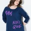Μπλούζα φούτερ μακρυμάνικη, oversized με τύπωμα και διακοσμητικές ραφές