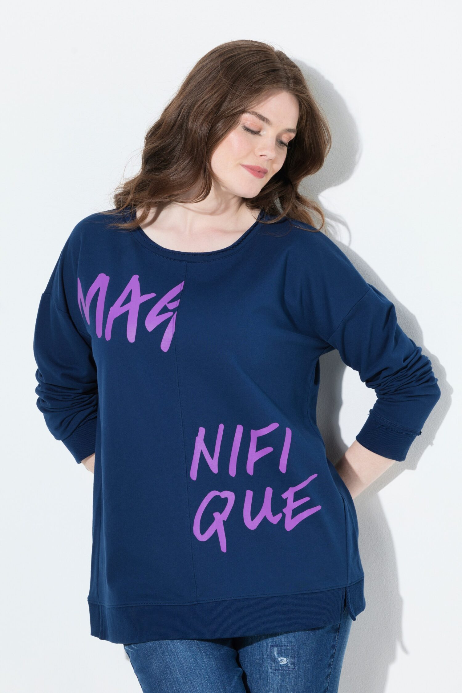 Μπλούζα φούτερ μακρυμάνικη, oversized με τύπωμα και διακοσμητικές ραφές
