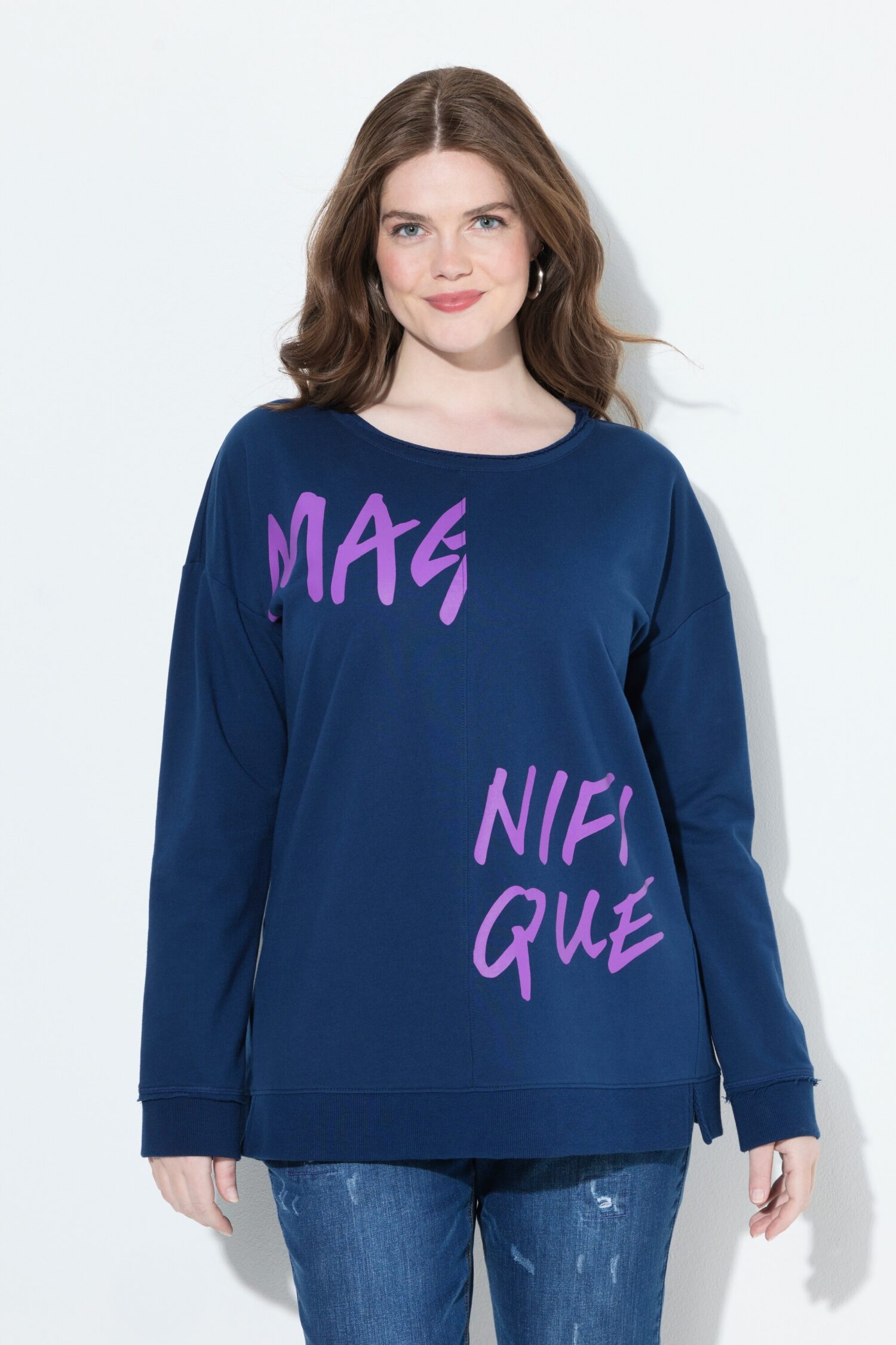 Μπλούζα φούτερ μακρυμάνικη, oversized με τύπωμα και διακοσμητικές ραφές