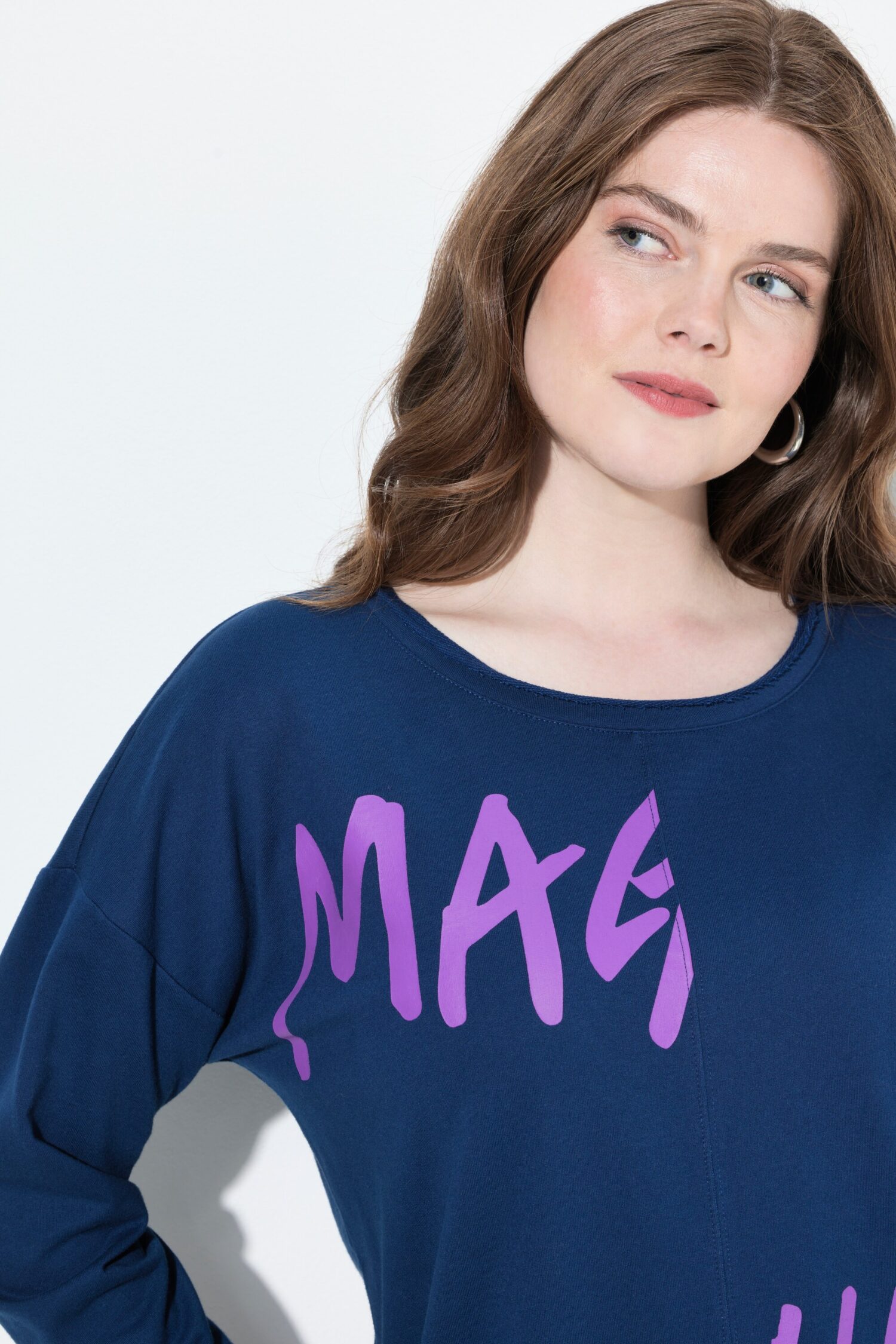 Μπλούζα φούτερ μακρυμάνικη, oversized με τύπωμα και διακοσμητικές ραφές