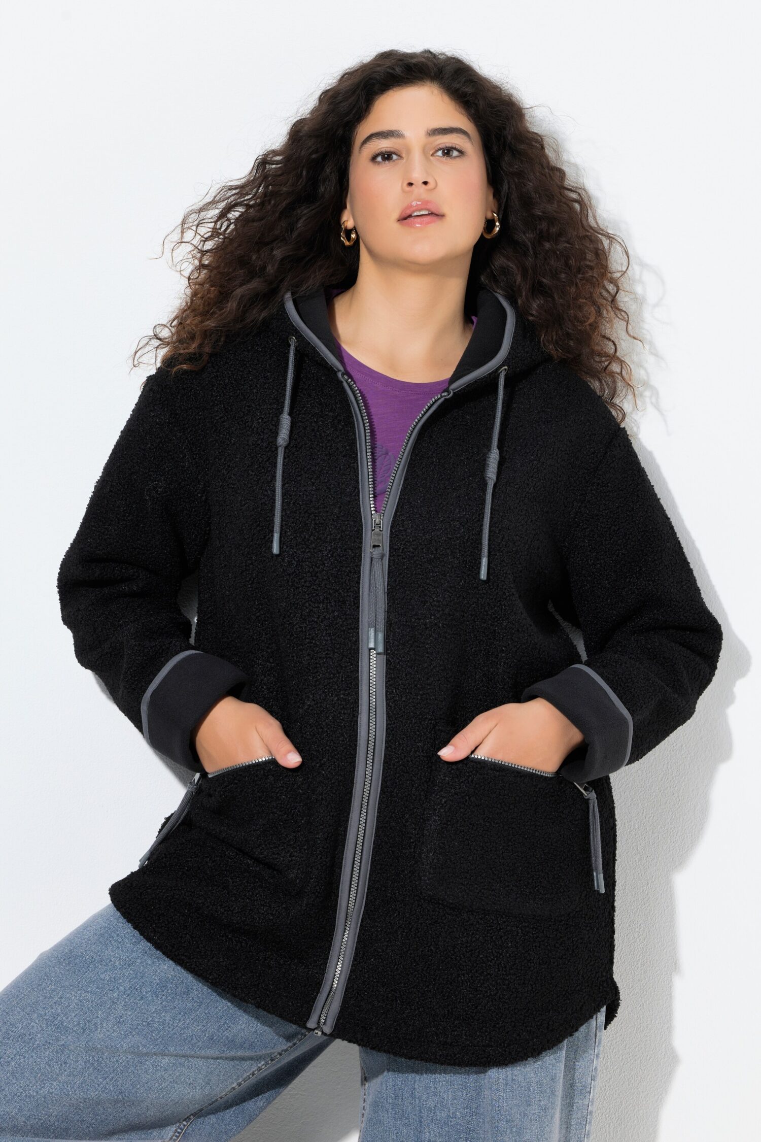 Ζακέτα, από μαλακό teddy fleece στο εσωτερικό και κουκούλα