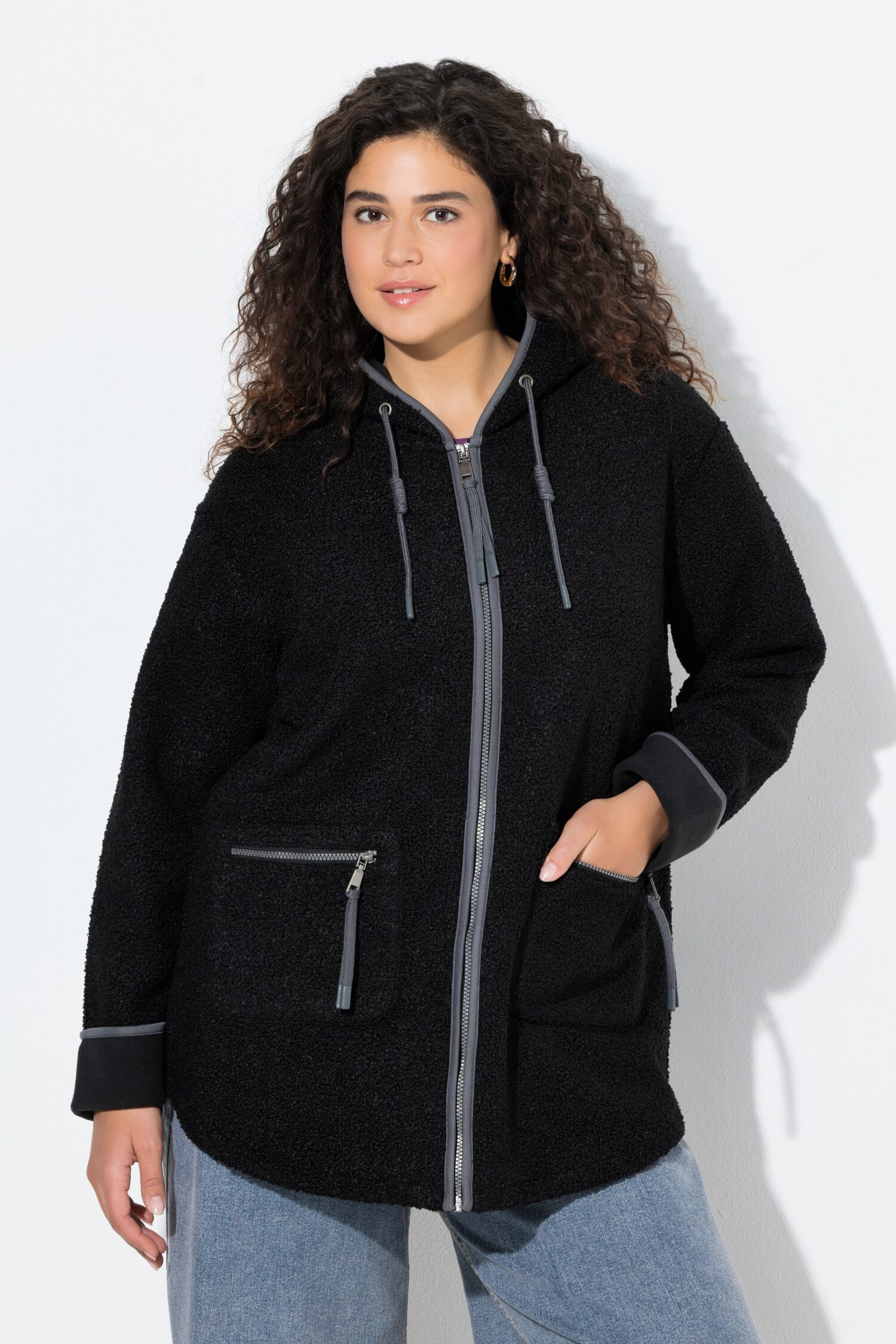 Ζακέτα, από μαλακό teddy fleece στο εσωτερικό και κουκούλα