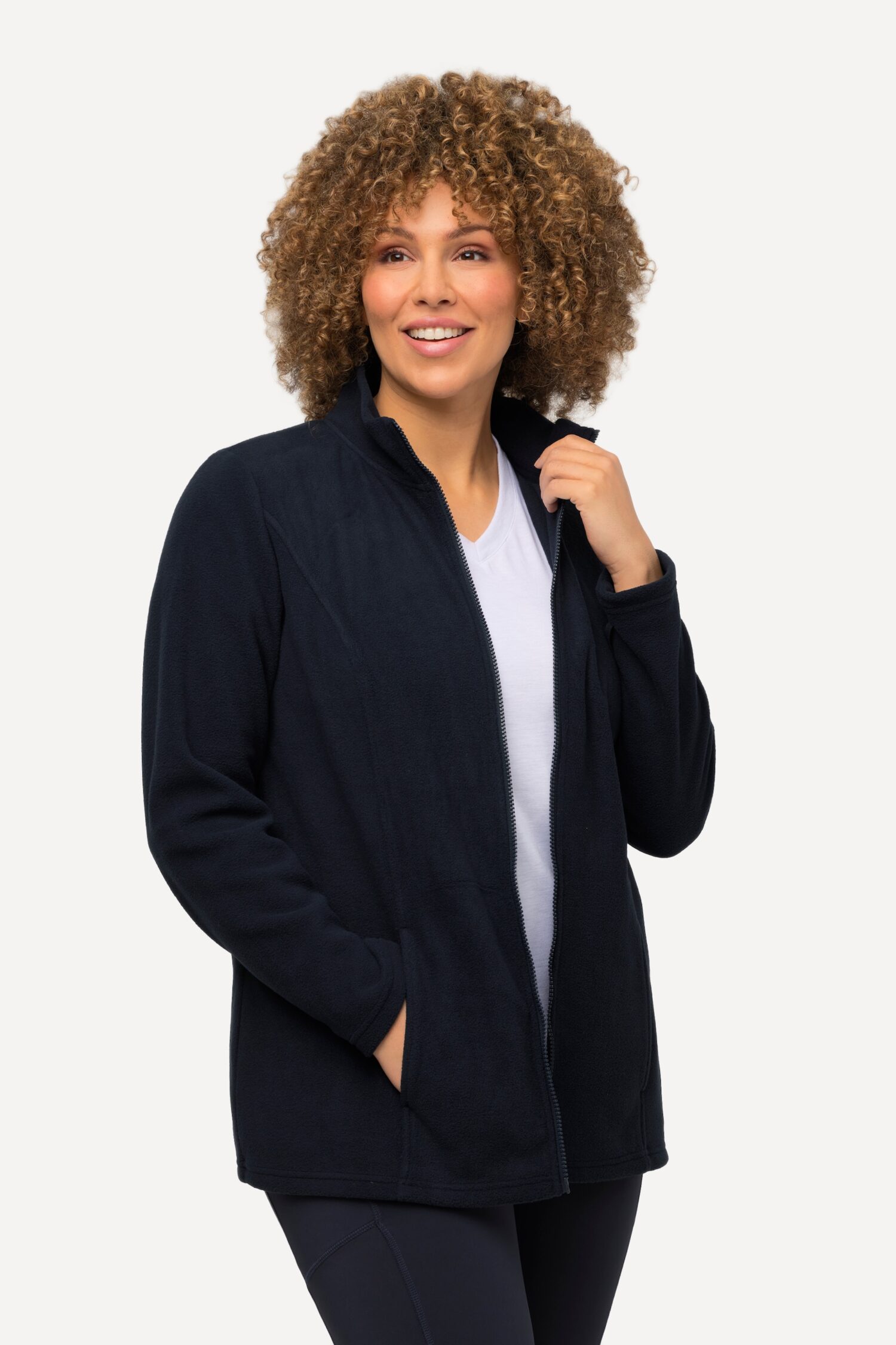 Ζακέτα fleece με φερμουάρ, όρθιο γιακά και μακριά μανίκια