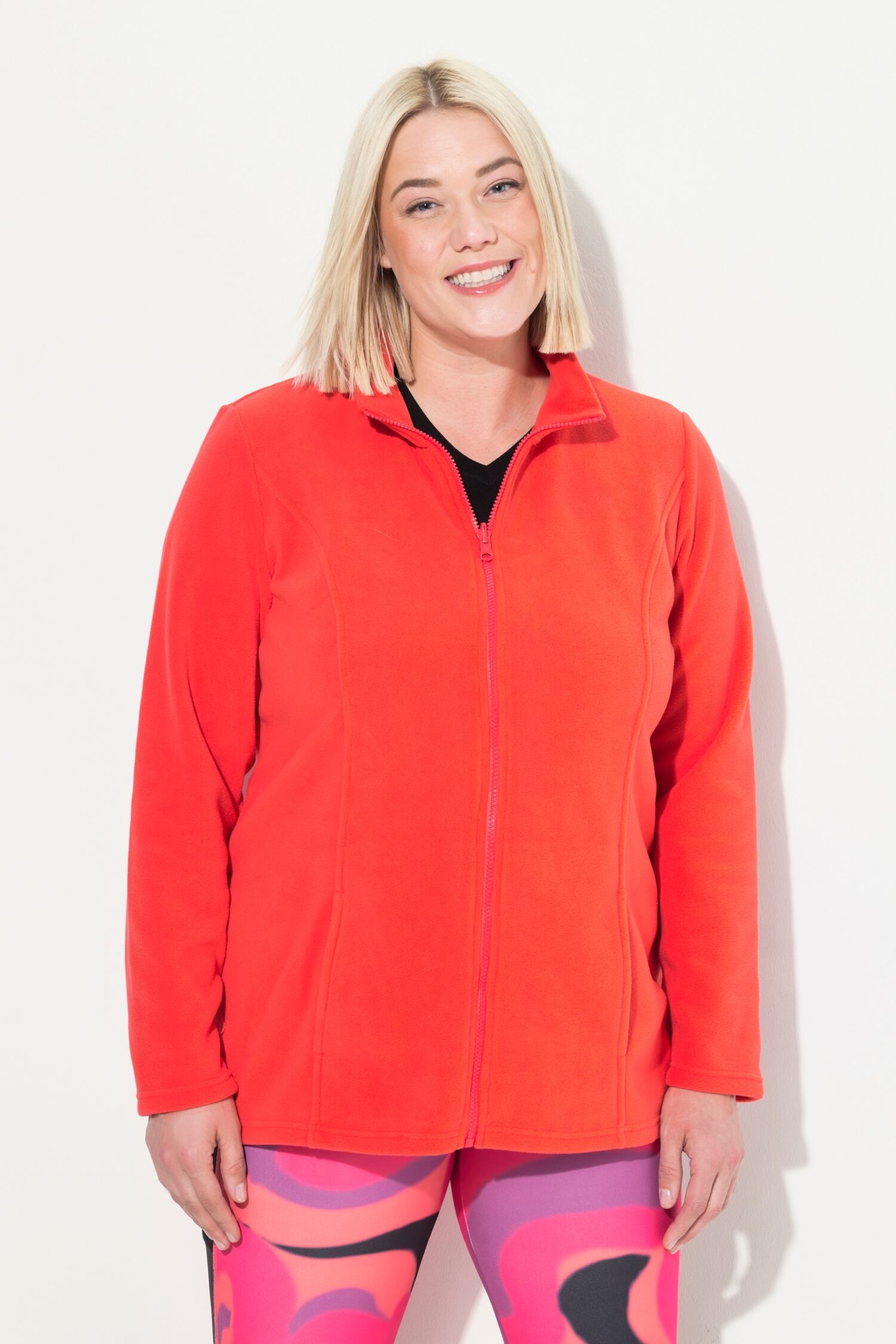 Ζακέτα fleece με φερμουάρ, όρθιο γιακά και μακριά μανίκια