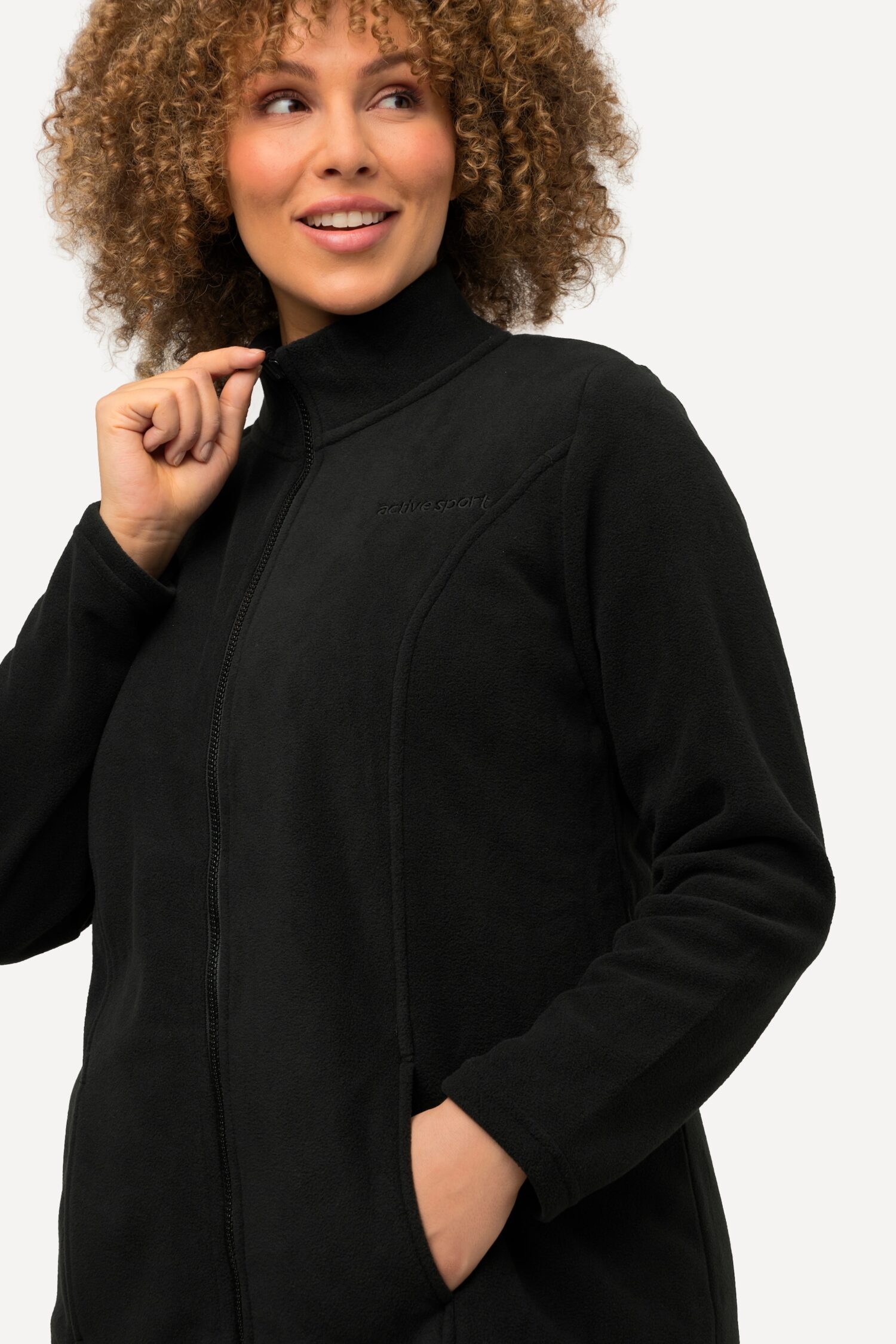 Ζακέτα fleece με φερμουάρ, όρθιο γιακά και μακριά μανίκια