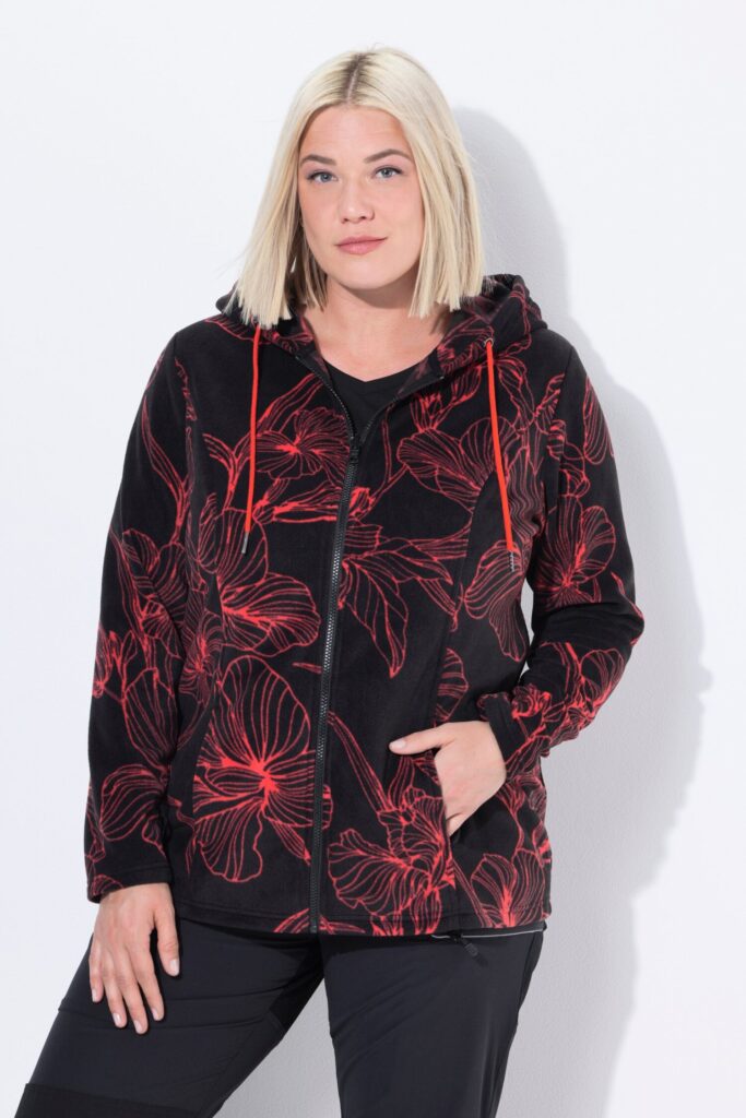 Ζακέτα fleece με κουκούλα και φλοράλ μοτίβο