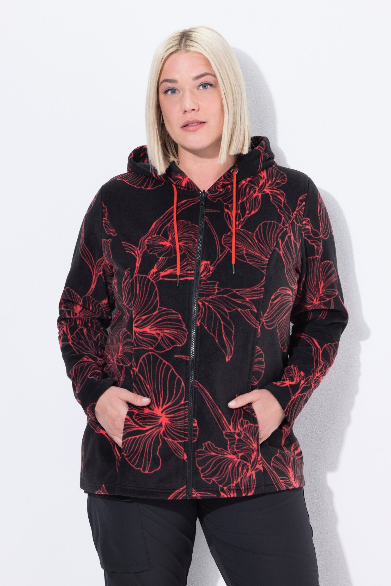 Ζακέτα fleece με κουκούλα και φλοράλ μοτίβο