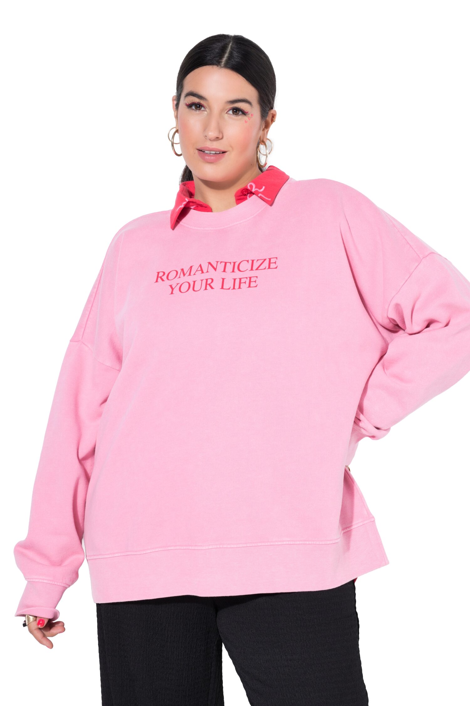 Μπλούζα φούτερ oversized με τύπωμα romanticize και μακριά μανίκια