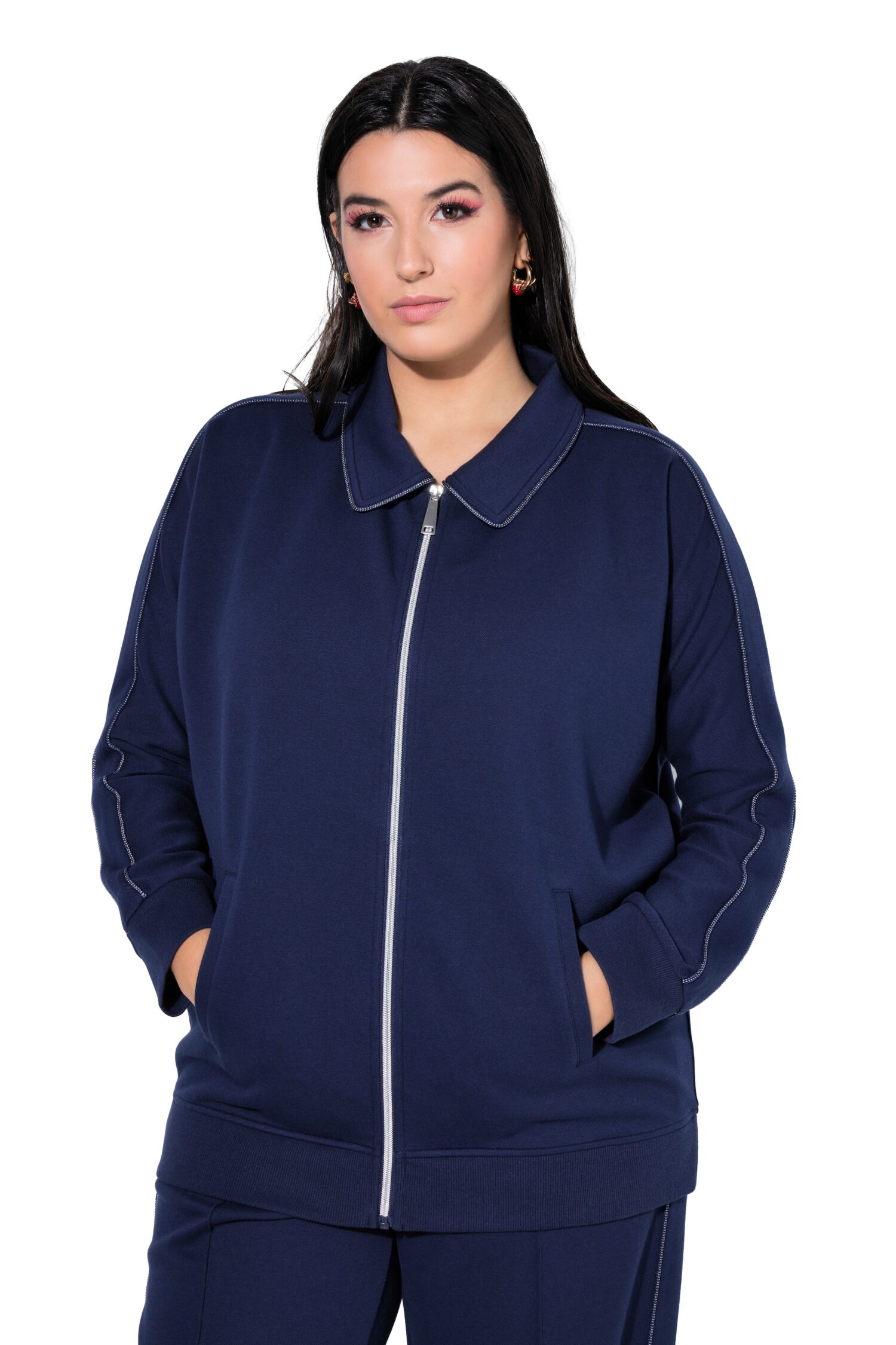 Ζακέτα oversized με γιακά, φερμουάρ και τσέπες