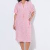 Φόρεμα λινό, oversized, ριγέ με γιακά