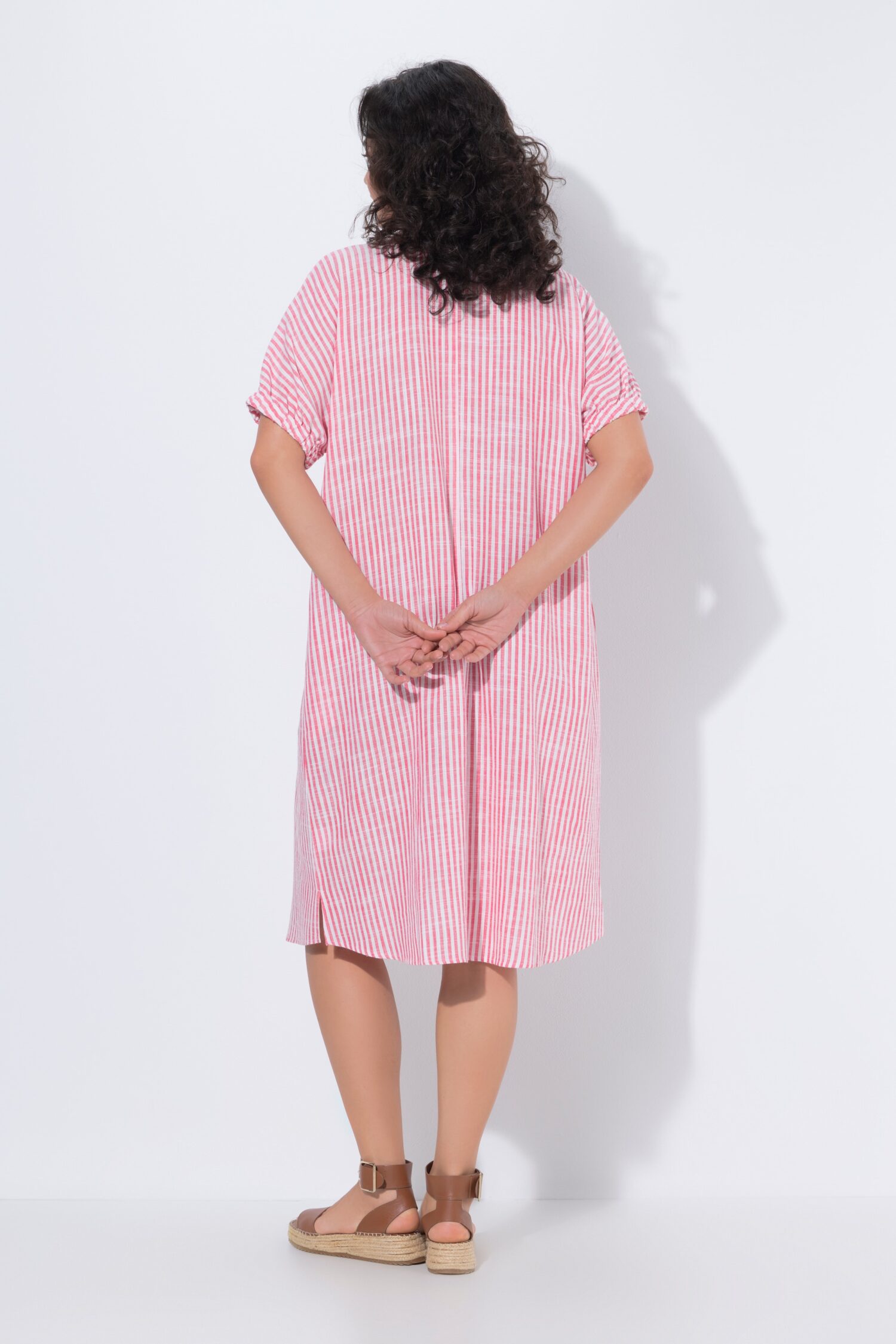 Φόρεμα λινό, oversized, ριγέ με γιακά