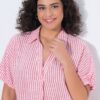 Φόρεμα λινό, oversized, ριγέ με γιακά