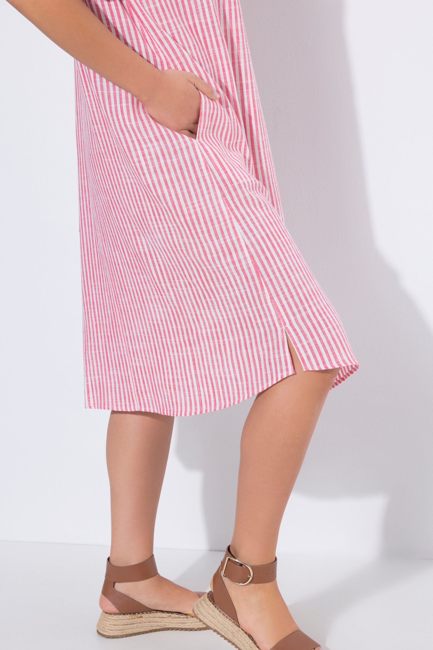 Φόρεμα λινό, oversized, ριγέ με γιακά
