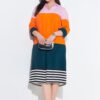 Φόρεμα σε γραμμή Α με color blocking και μανίκια 3/4