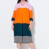 Φόρεμα σε γραμμή Α με color blocking και μανίκια 3/4