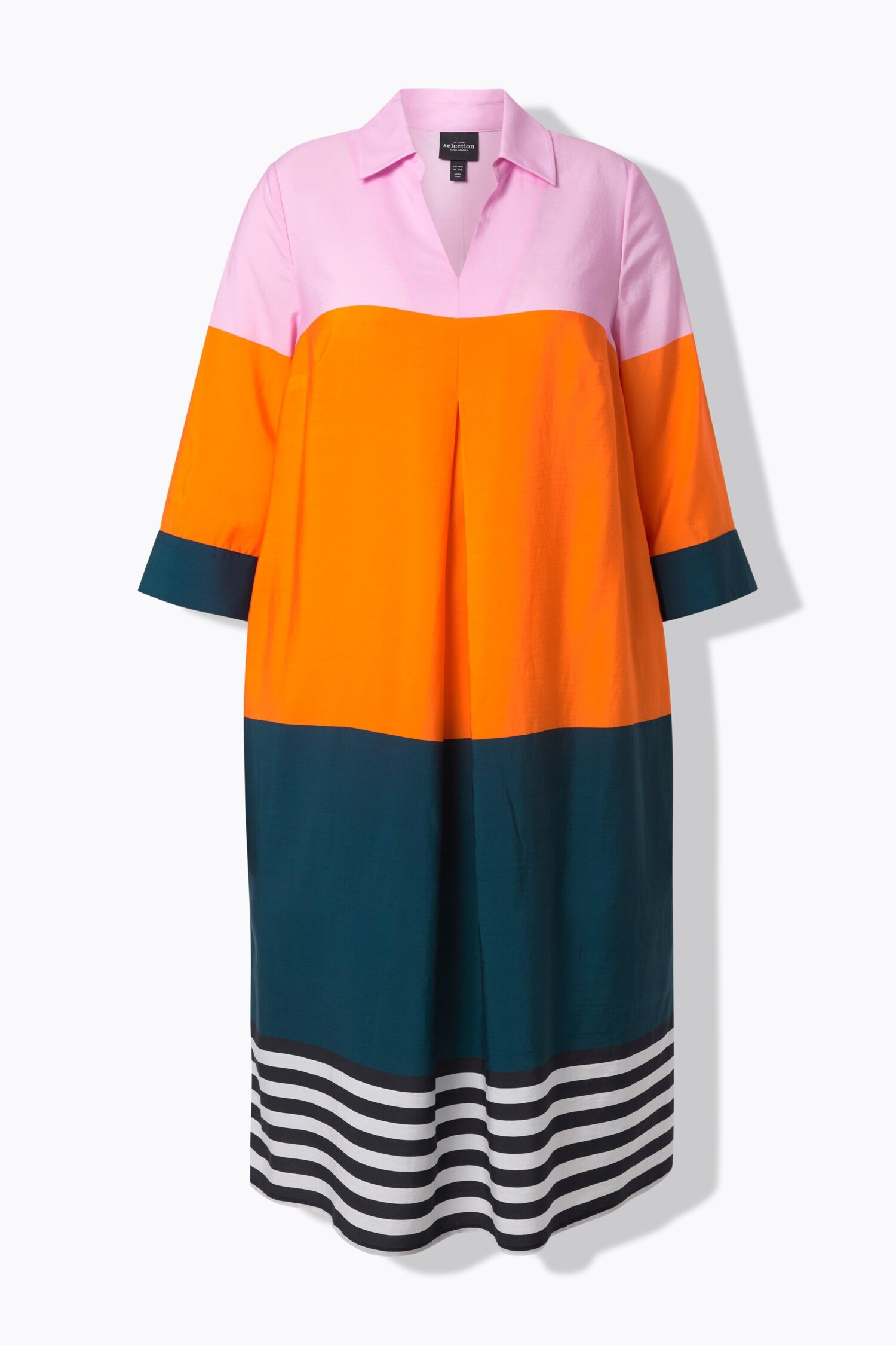 Φόρεμα σε γραμμή Α με color blocking και μανίκια 3/4