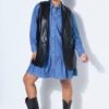 Γιλέκο oversized με δερμάτινη όψη και γιακά με πέτο