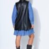 Γιλέκο oversized με δερμάτινη όψη και γιακά με πέτο