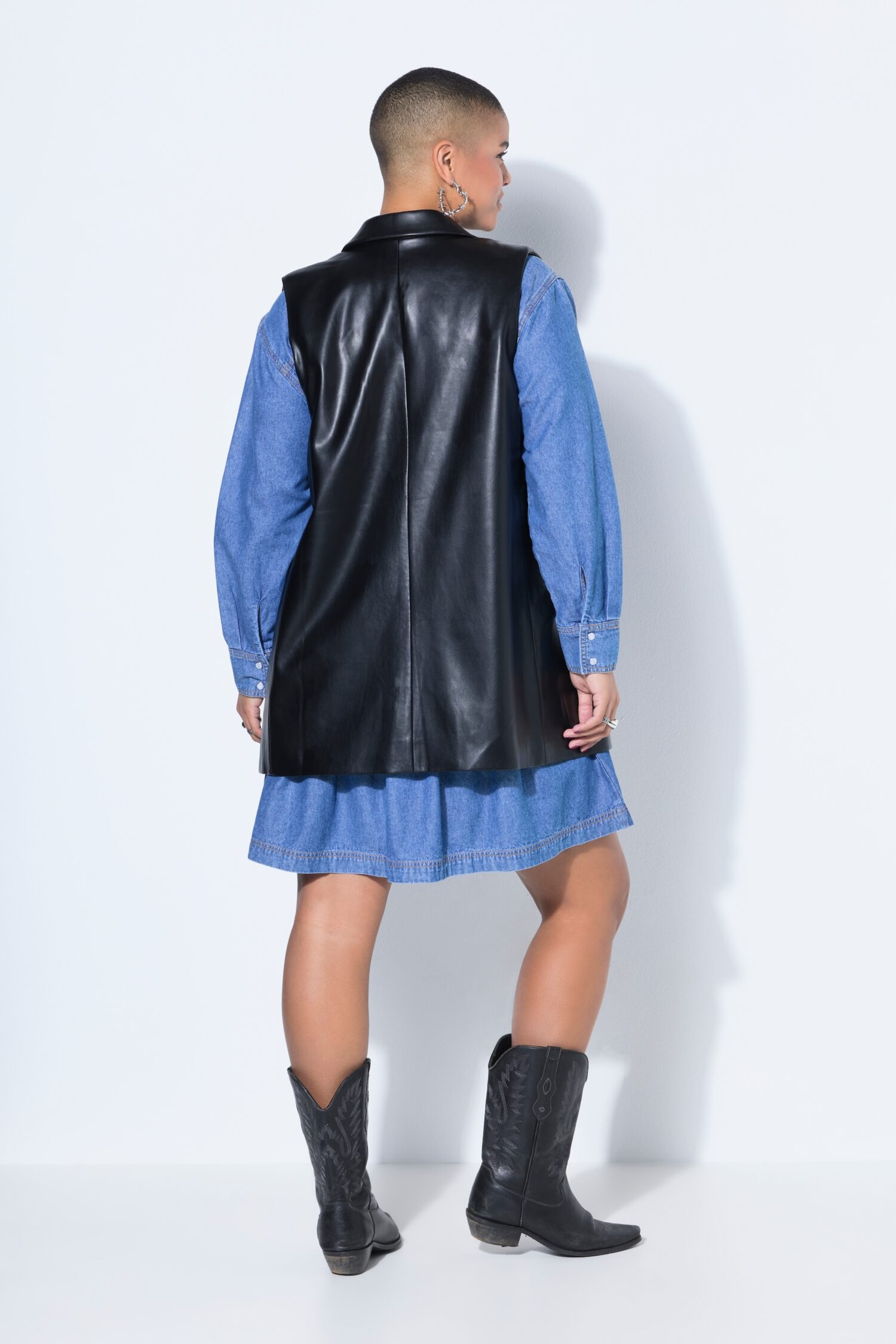 Γιλέκο oversized με δερμάτινη όψη και γιακά με πέτο