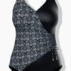 Μαγιό ολόσωμο με wrap look, μοτίβο και λεπτομέρεια στο πλάι