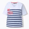 Μπλούζα κοντομάνικη oversized με ρίγες Breton και γράμματα