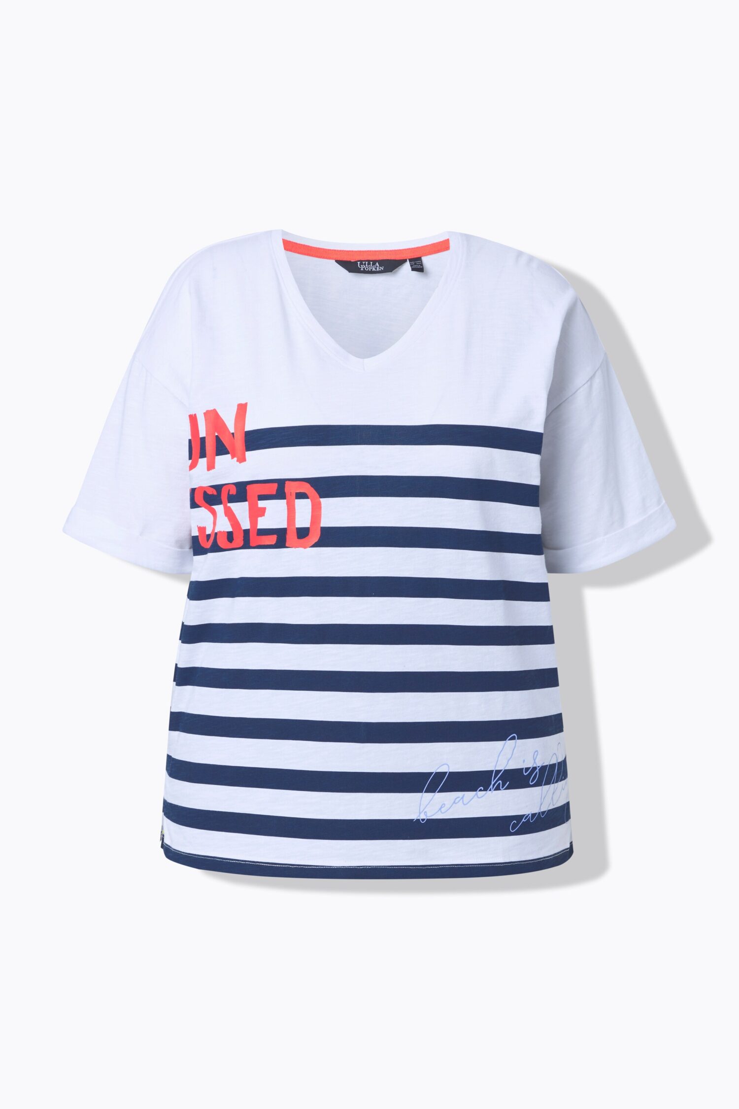 Μπλούζα κοντομάνικη oversized με ρίγες Breton και γράμματα