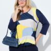 Μπλούζα oversized με πολύχρωμο σχέδιο και κορδόνι στο τελείωμα