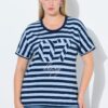 Μπλούζα oversized, ριγέ με κέντημα και κοντά μανίκια