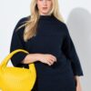 Μπλούζα πλεκτή oversized με ριμπ υφή, όρθιο γιακά και μανίκια 3/4