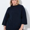 Μπλούζα πλεκτή oversized με ριμπ υφή, όρθιο γιακά και μανίκια 3/4