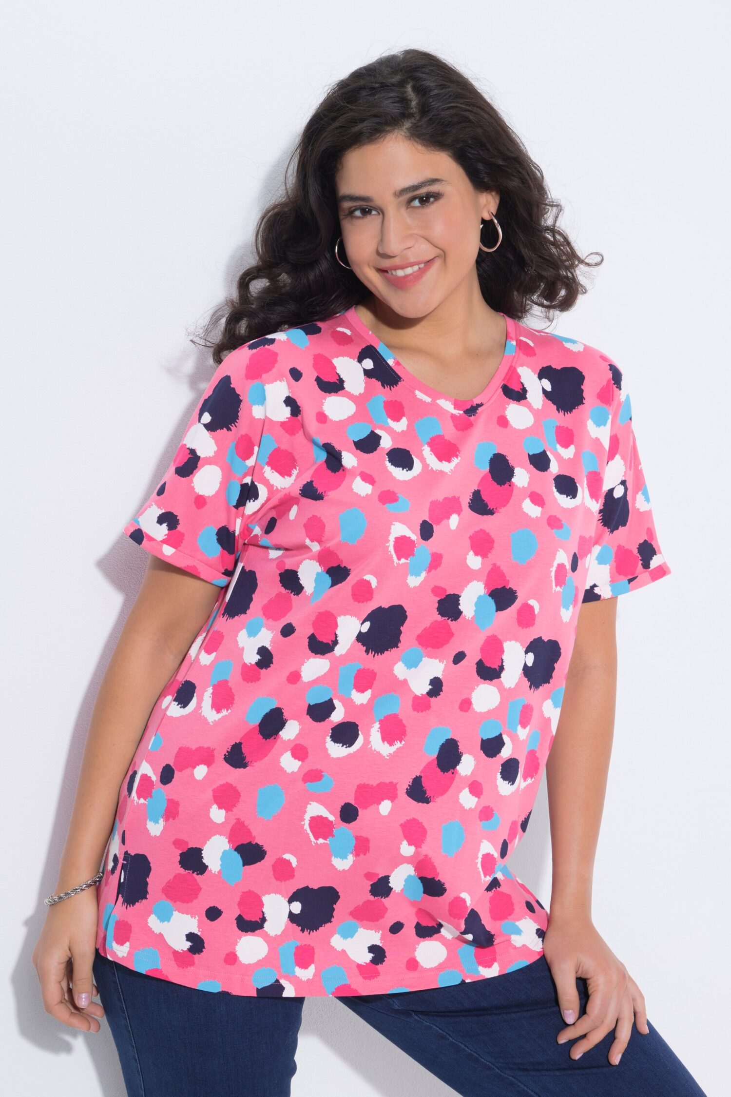 Μπλούζα πουά oversized με στρογγυλή λαιμόκοψη