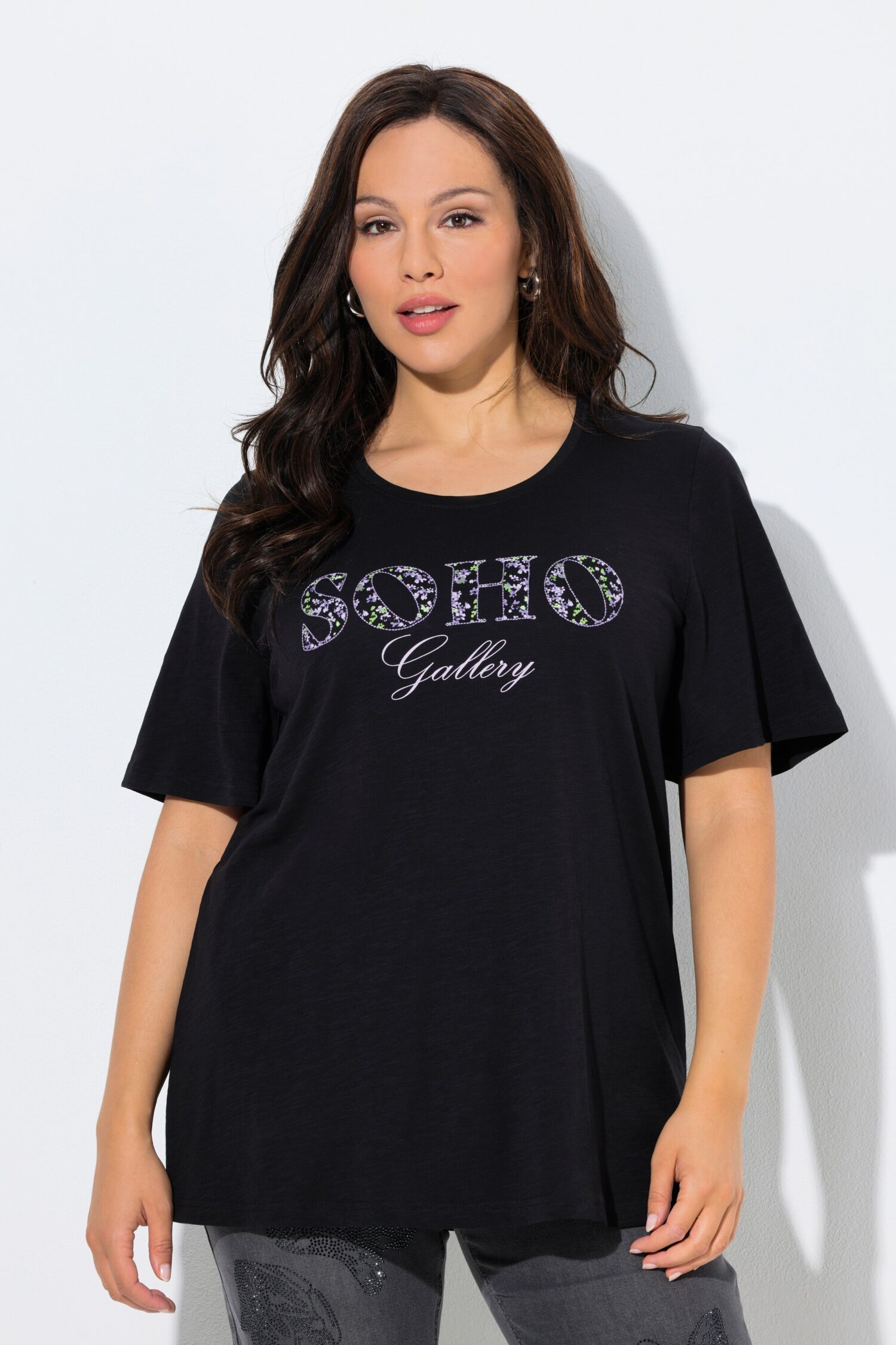 Μπλούζα σε γραμμή Α με κέντημα Soho και κοντά μανίκια