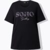 Μπλούζα σε γραμμή Α με κέντημα Soho και κοντά μανίκια