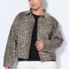 Μπουφάν oversized, λεοπάρ με ελαστικό τελείωμα