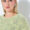 Πουλόβερ oversized με διχρωμία, σχέδιο και μακριά μανίκια