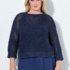 Πουλόβερ oversized με mini παγιέτες και μανίκια 3/4