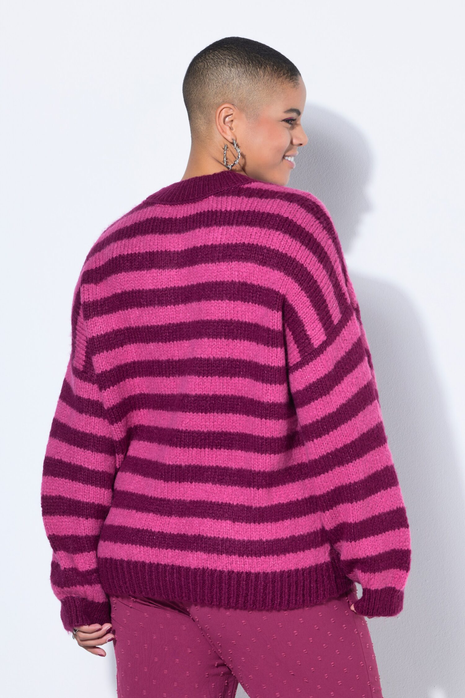 Πουλόβερ oversized, ριγέ με διχρωμία και ριμπ μανσέτες