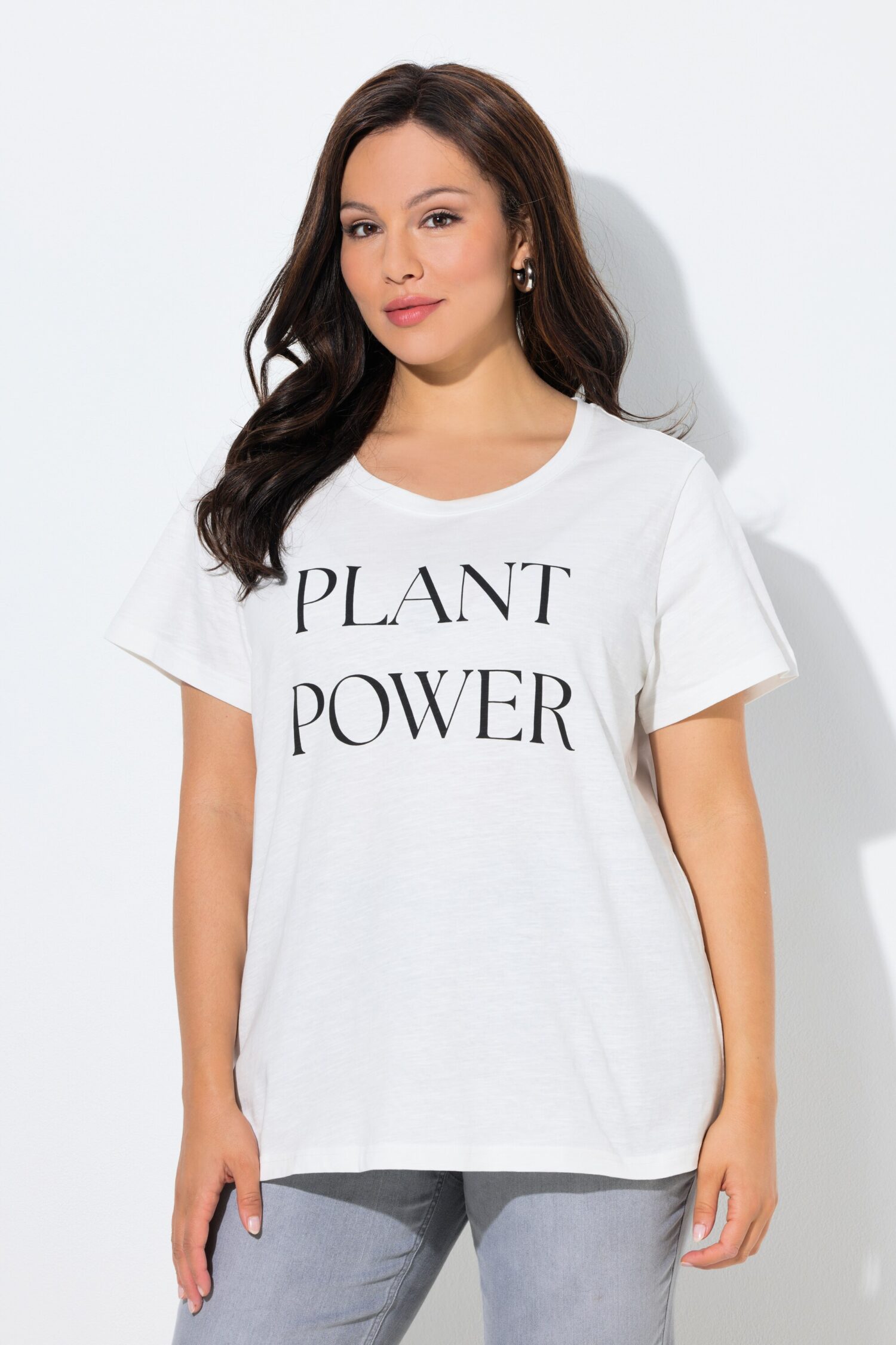 T-shirt με χαλαρή εφαρμογή, τύπωμα Plant Power και κοντά μανίκια