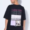 T-shirt oversized με τύπωμα "I LOVE YOU" στην πλάτη