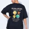 T-shirt oversized με τύπωμα "Island dreams" και κοντά μανίκια