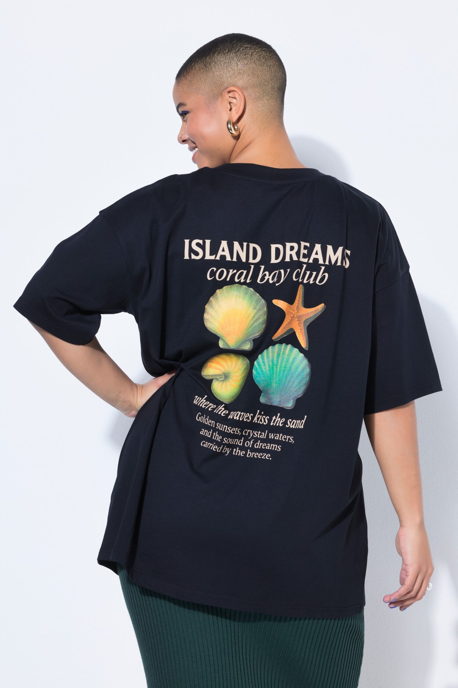 T-shirt oversized με τύπωμα "Island dreams" και κοντά μανίκια