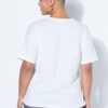 T-shirt oversized με τύπωμα και διακοσμητικές πέρλες