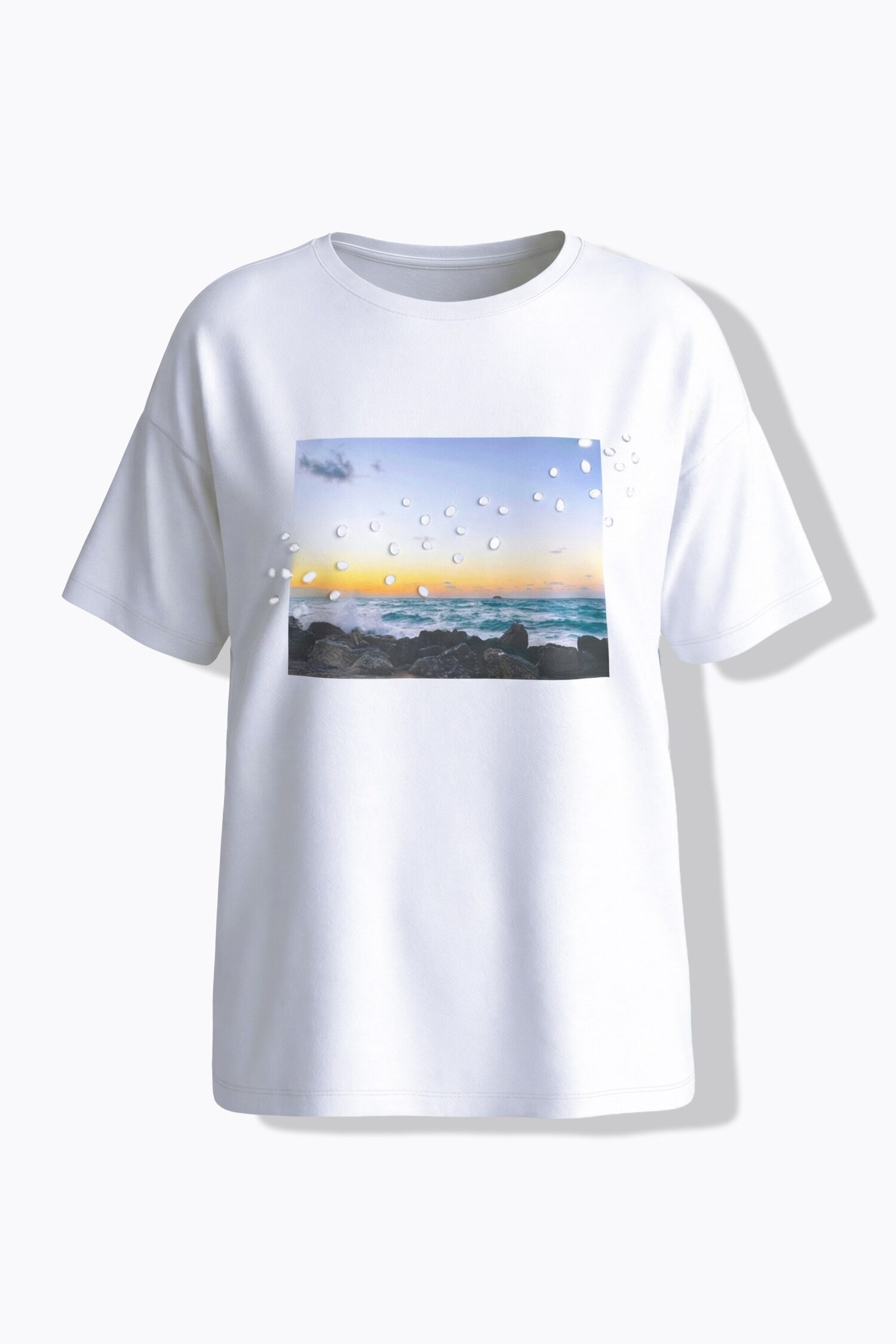T-shirt oversized με τύπωμα και διακοσμητικές πέρλες