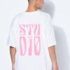 T-shirt oversized με τύπωμα "STUDIO" και κοντά μανίκια