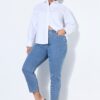 Τζιν παντελόνι mom fit, ριγέ με χαλαρή εφαρμογή