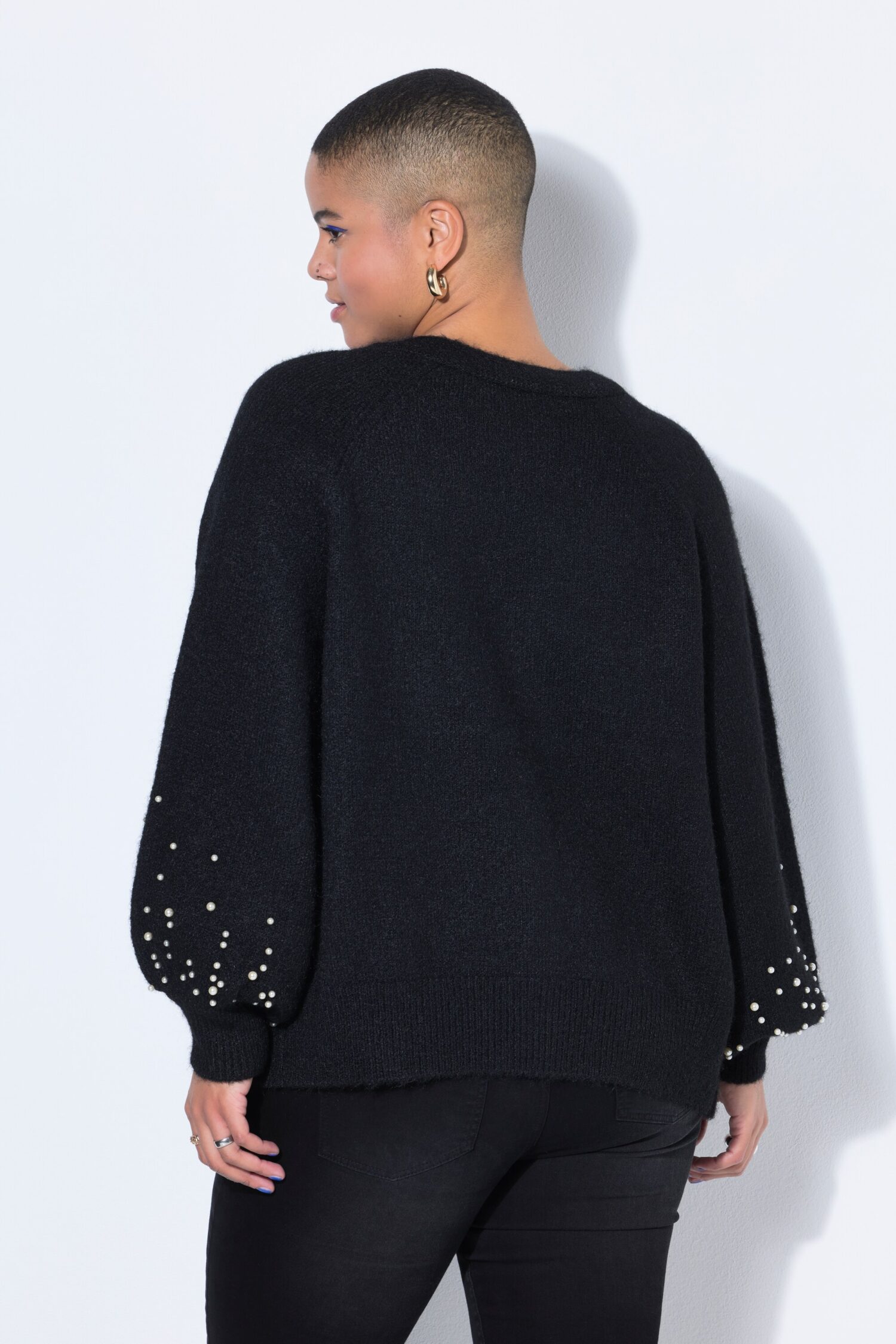 Ζακέτα oversized με διακοσμητικές πέρλες στα μανίκια