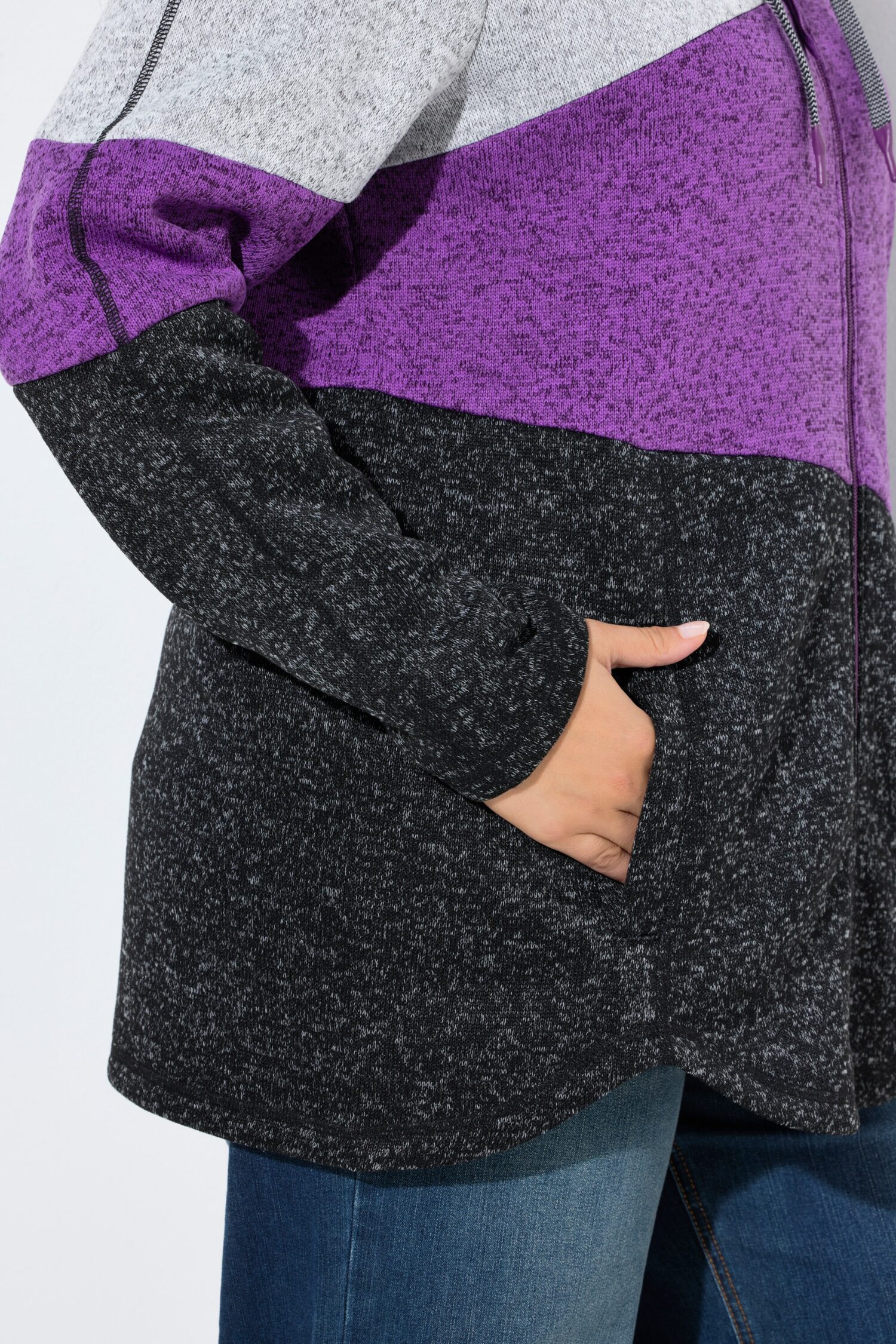 Ζακέτα πλεκτή με κουκούλα και μαλακό fleece εσωτερικά