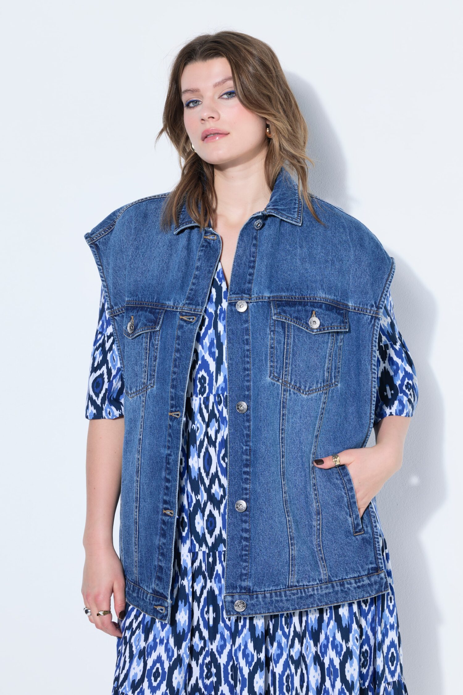 Γιλέκο τζιν oversized με τσέπες
