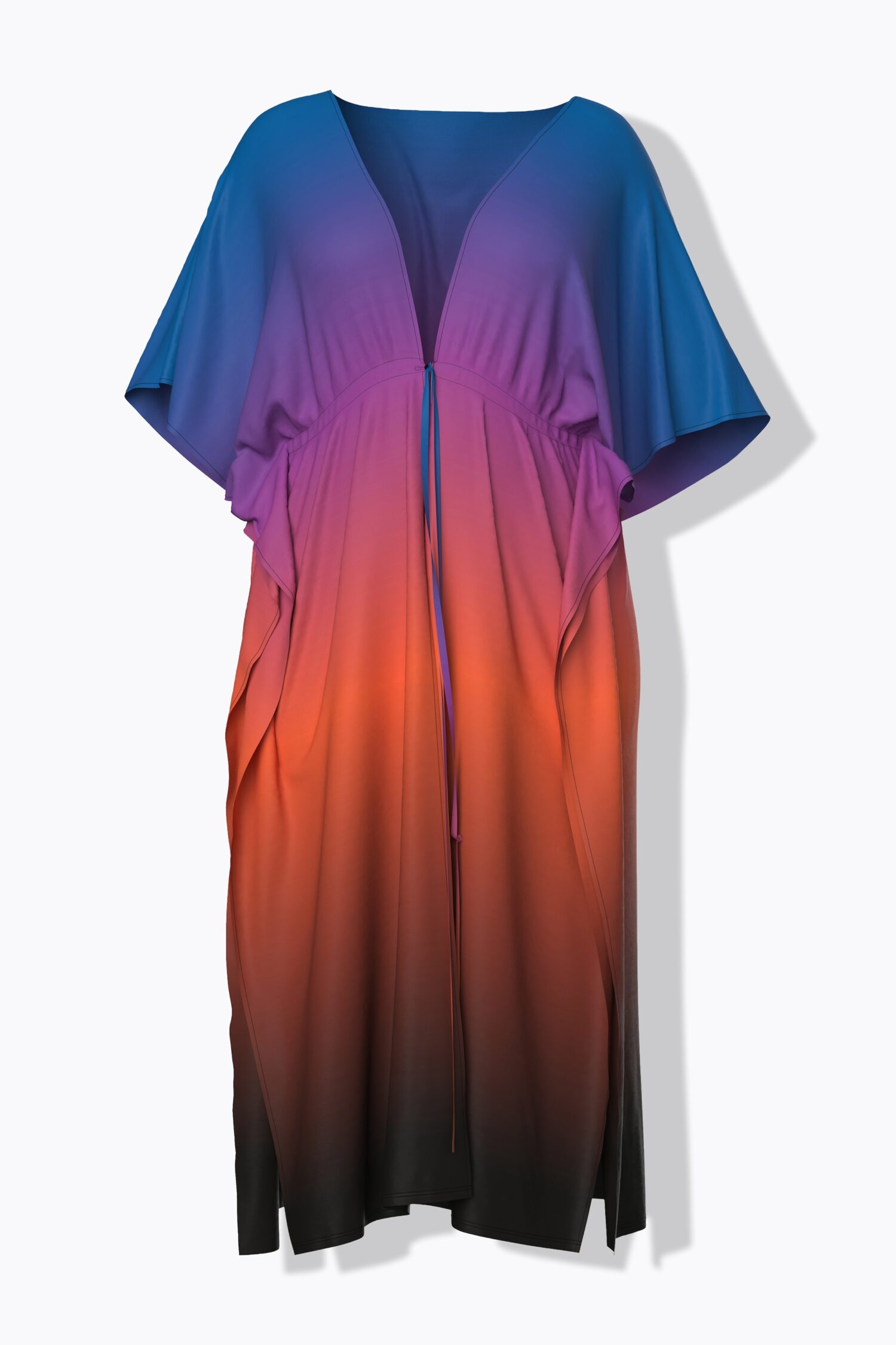 Καφτάνι oversized με χρωματική διάβαθμιση και κέντημα