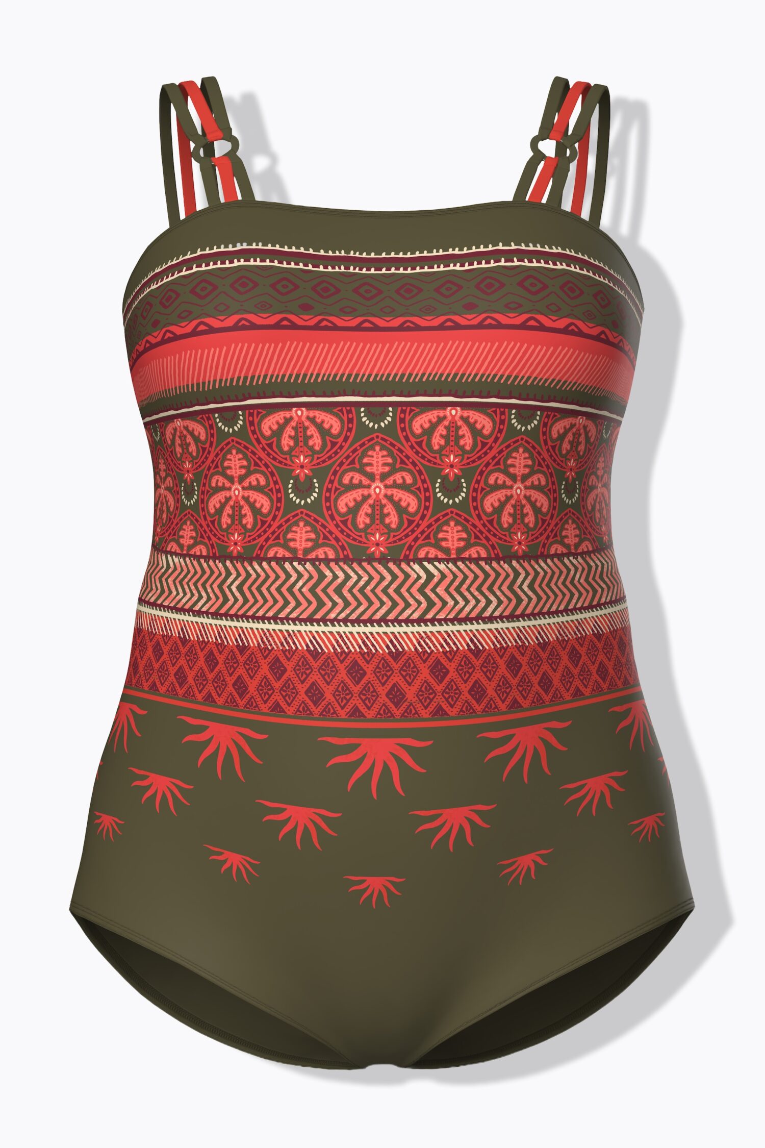 Μαγιό ολόσωμο με boho σχέδιο και τριπλές τιράντες